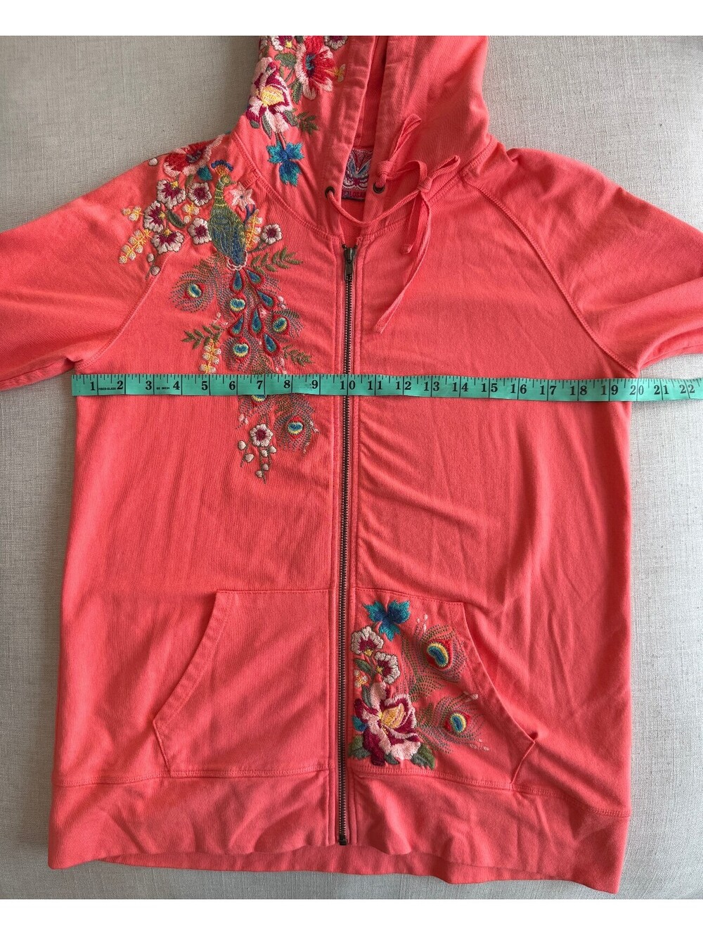Johnny Was JWLA Vernazza Floral Peacock Embroidery Zipper Hoodie Medium - Picture 7 of 9